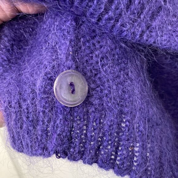 Vtg Mohair Blend Cardigan Violet Long Sleeve L Sweater Womens Fuzzy 80s Luxury - Picture 6 of 14